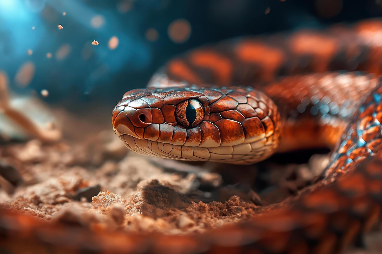 A close up of a snake with its head turned to the side photo