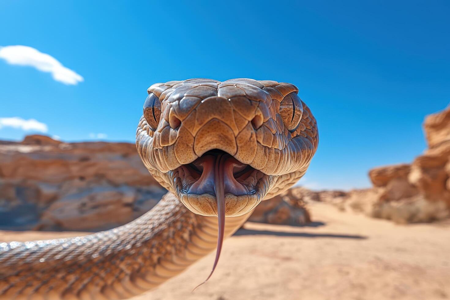 A close up of a snake's mouth with its tongue out photo
