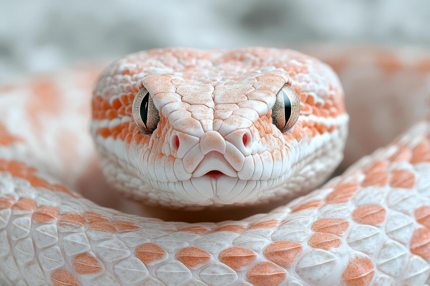 A close up of a snake with orange and white spots photo