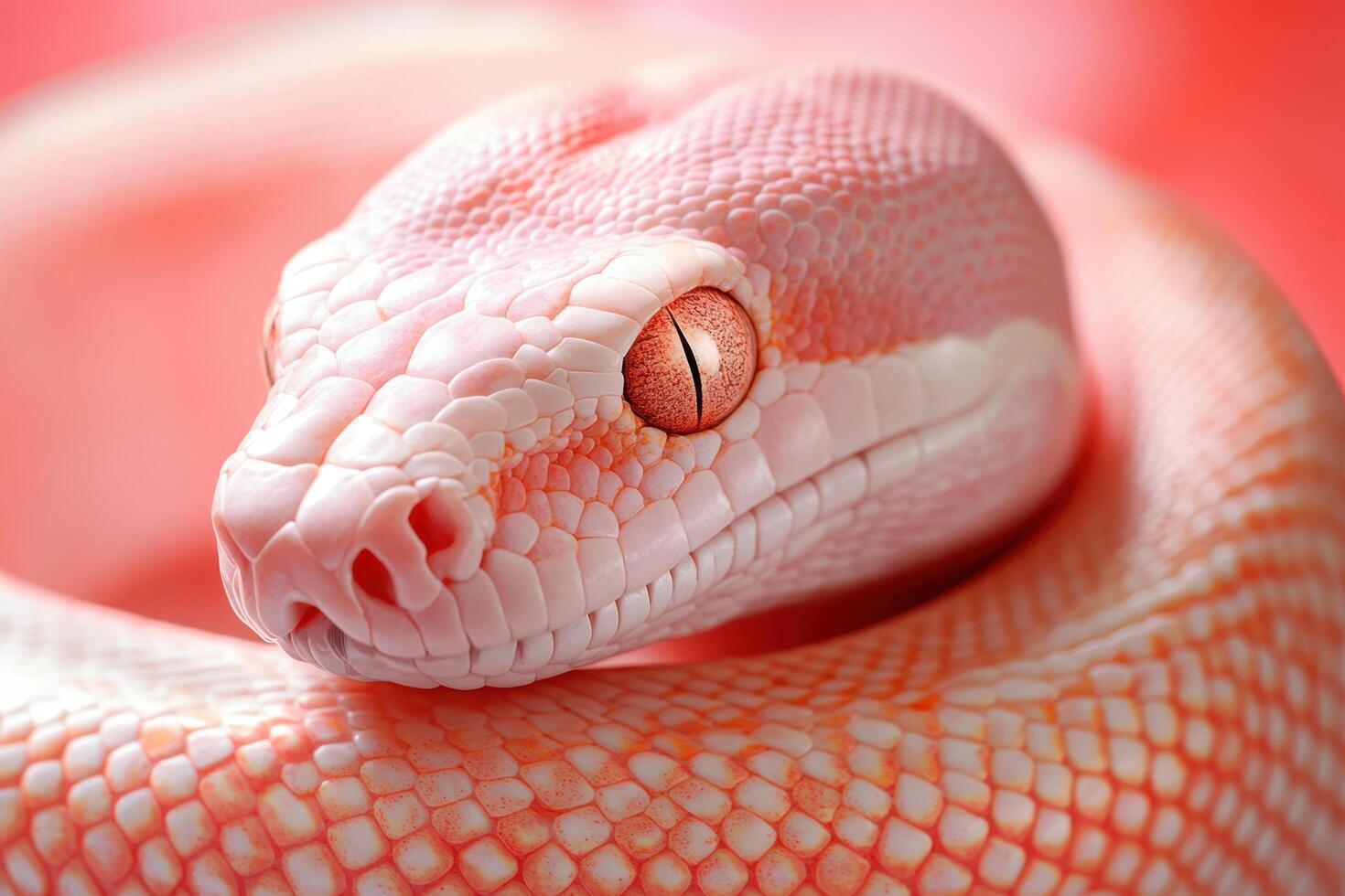 A close up of a pink snake with its eyes open photo