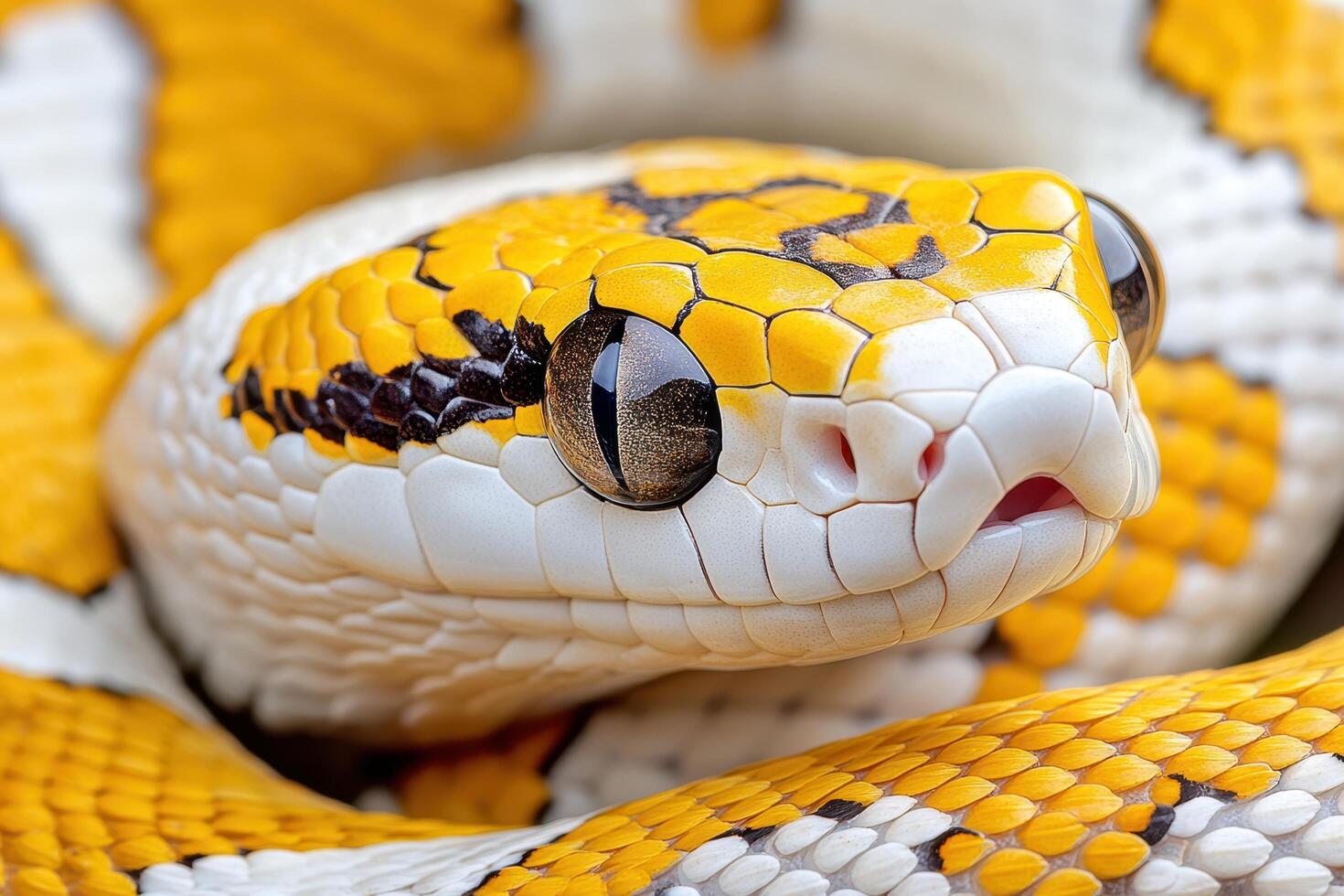A close up of a snake with a yellow and white pattern photo