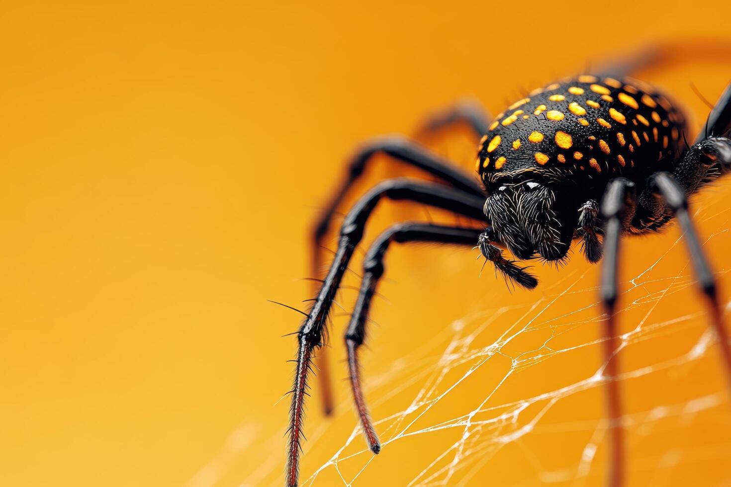 A spider with black and yellow spots on its back photo
