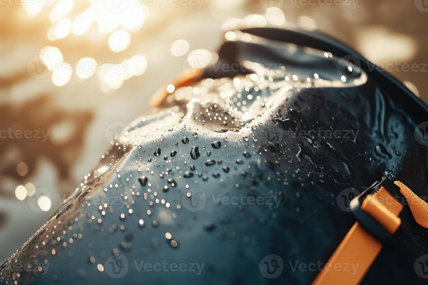 Close up shows water drops on waterproof fabric offering reliable protection photo