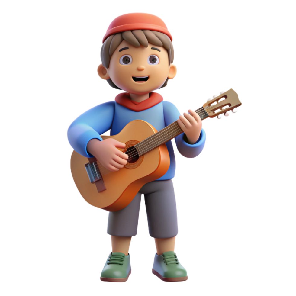 serene rustic Musical child playing a guitar authentic png