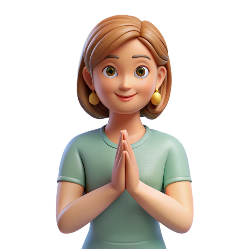 vibrant minimalist Grateful young woman with clasped hands genuine png