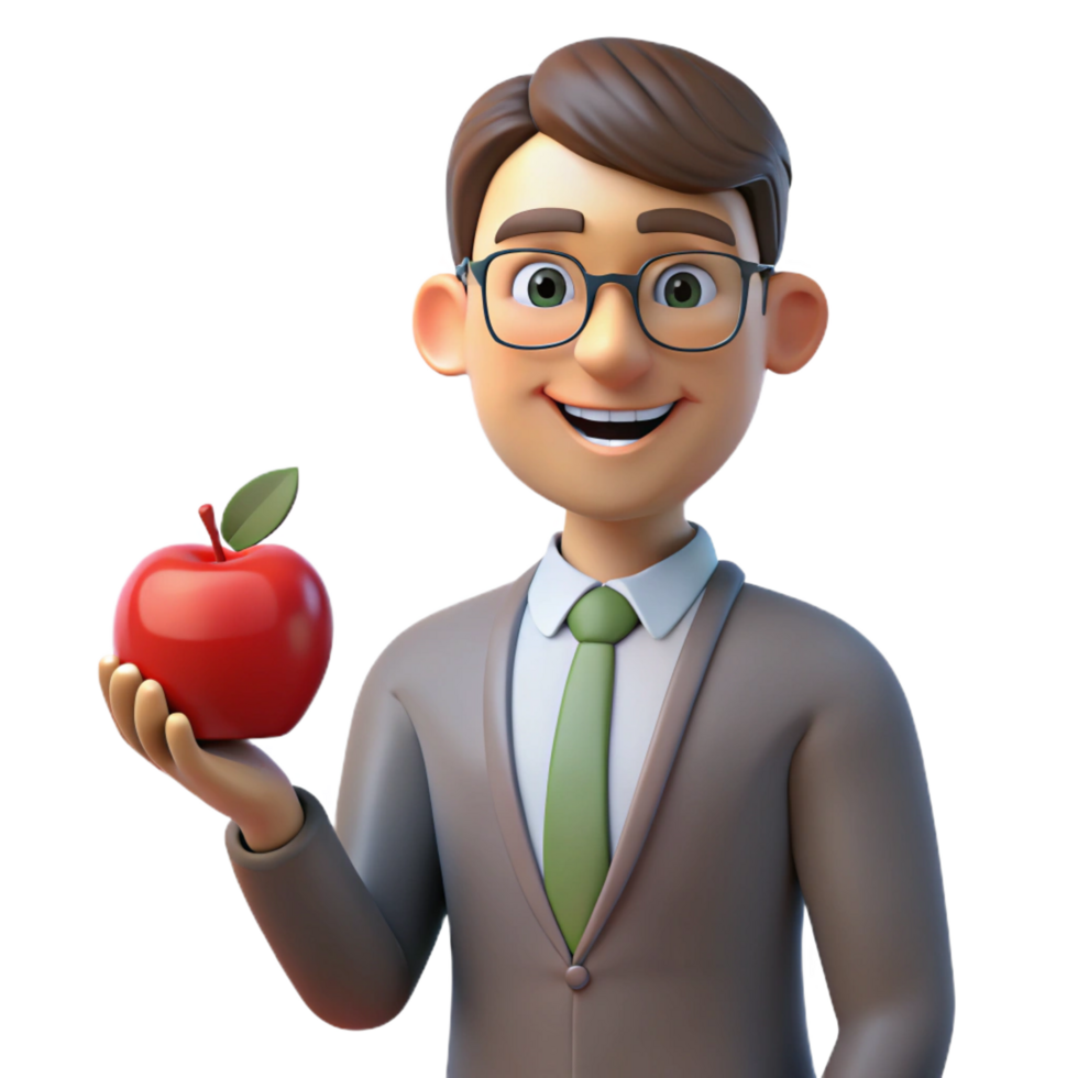 wonderful contemporary Teacher with apple, education portrait, 4K png
