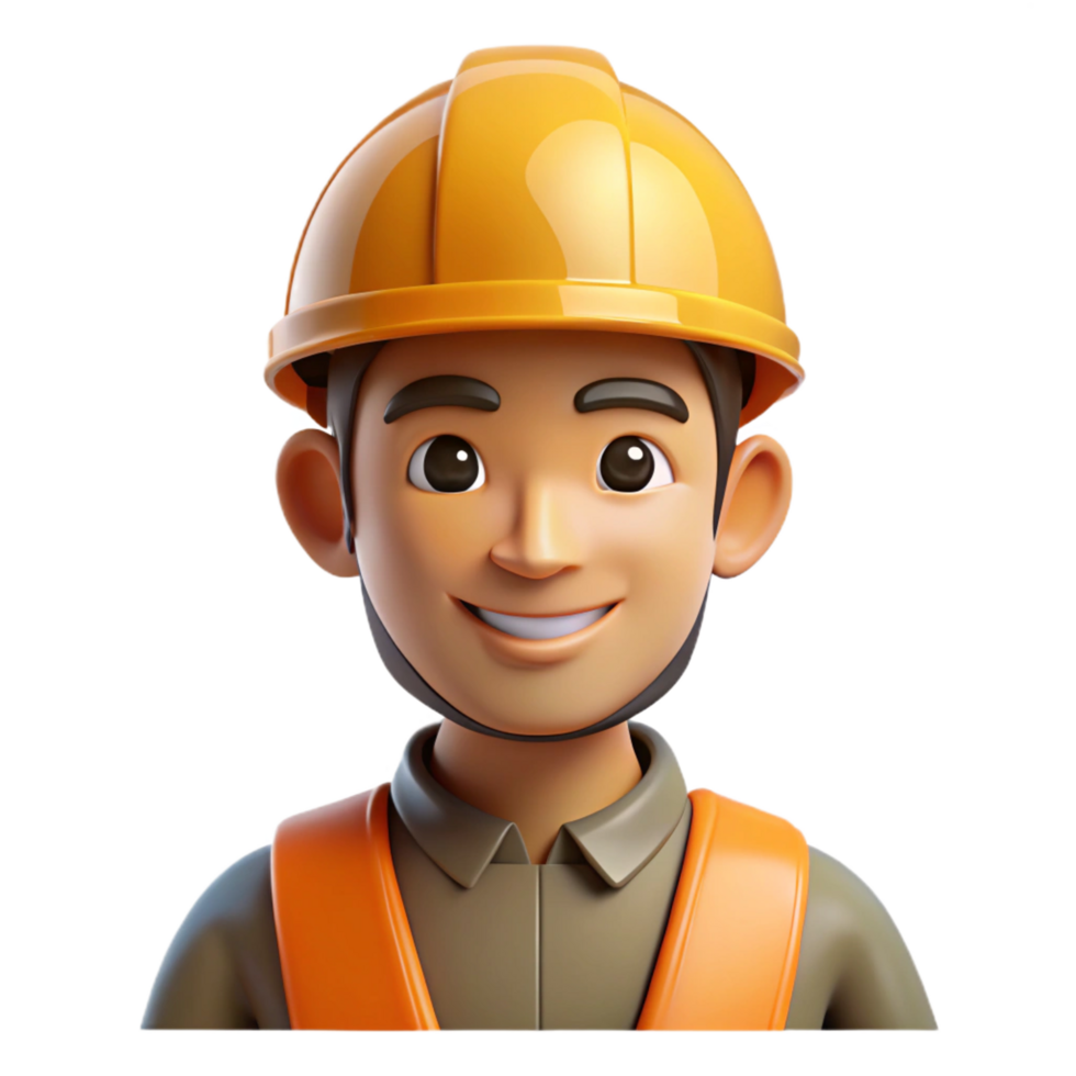 impressive artistic Construction worker with hard hat, builder portrait, 4K png