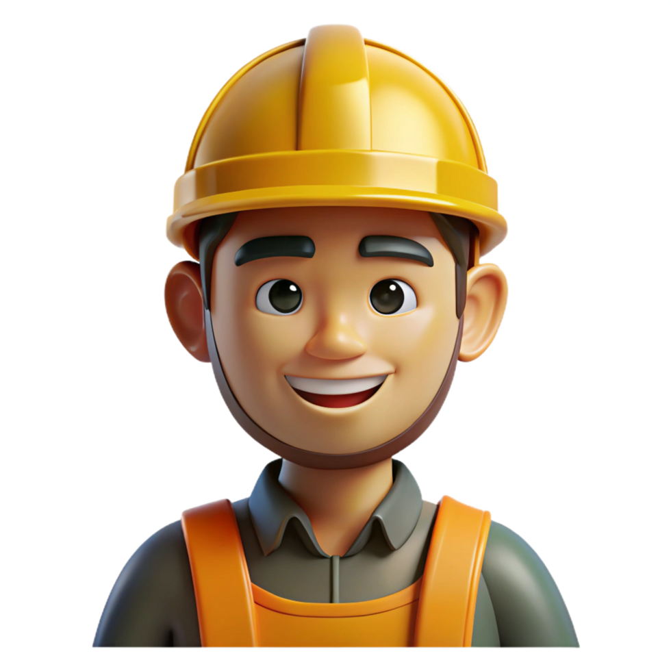 impressive rustic Construction worker with hard hat, builder portrait, professional png