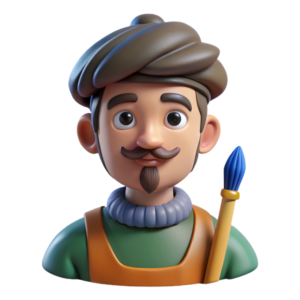 magnificent classic Artist with paintbrush, creative portrait, high quality png