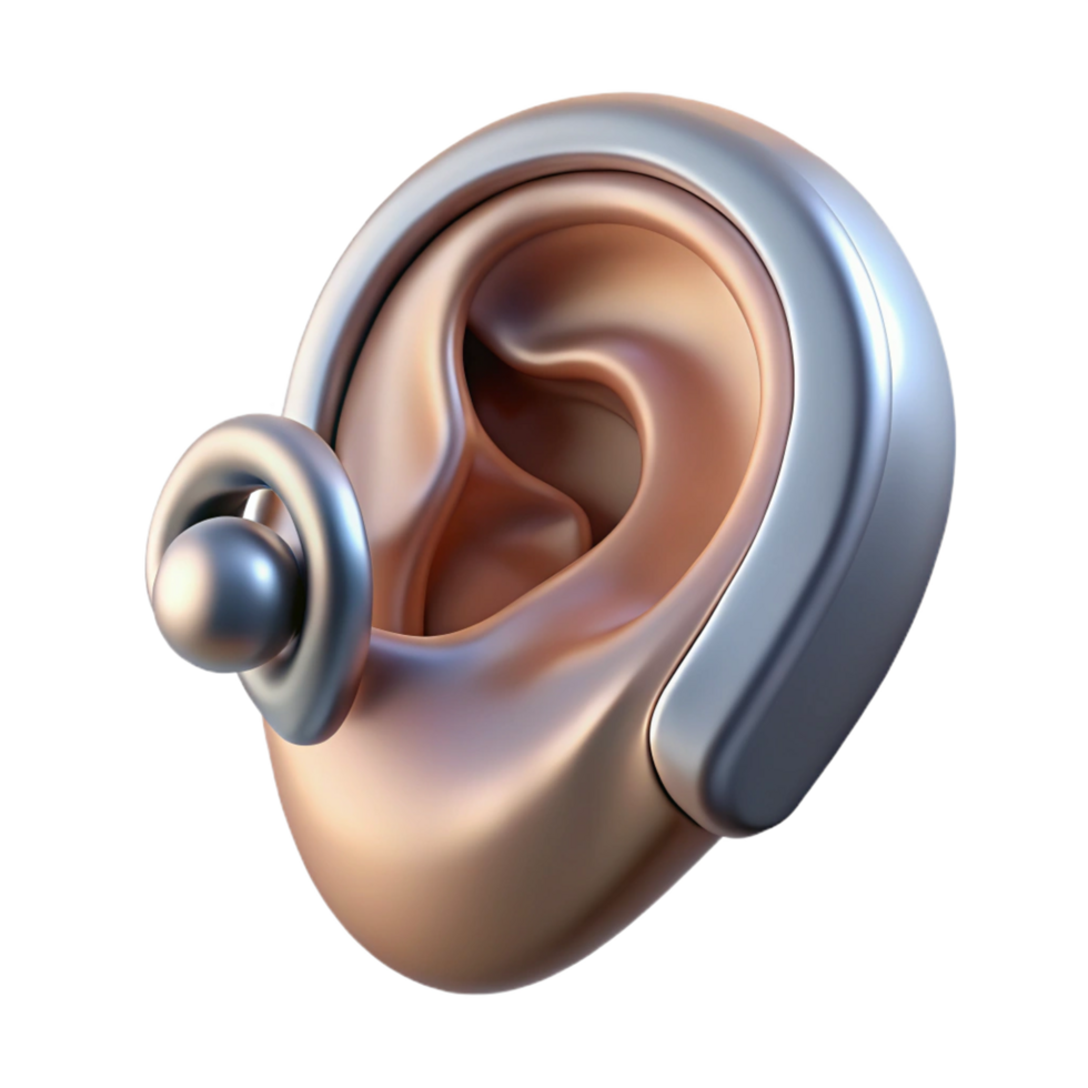 serene modern Cybernetic ear implant, small and discreet, metallic finish high quality png