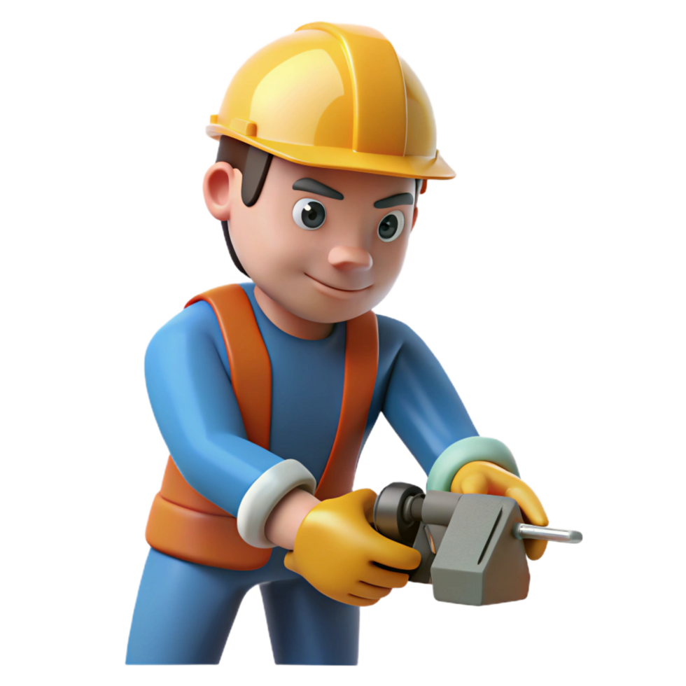 magnificent contemporary Construction worker, using a power tool tool not visible , genuine png