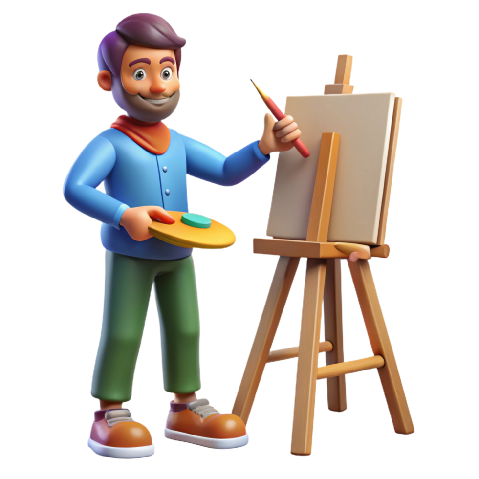 serene contemporary Creative artist painting on a canvas canvas not visible , premium png