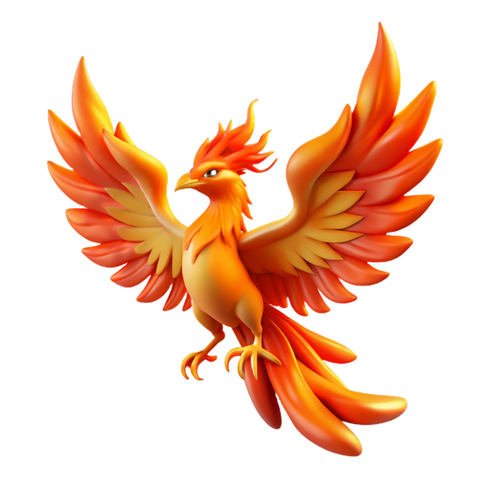 magnificent traditional A phoenix, fiery wings, rising from ashes the ashes themselves are NOT present detailed png