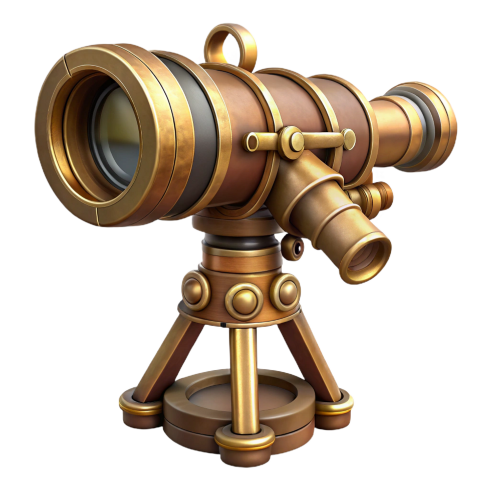 stunning contemporary Steampunk telescope with brass lenses and a wooden tripod mount tripod not shown genuine png
