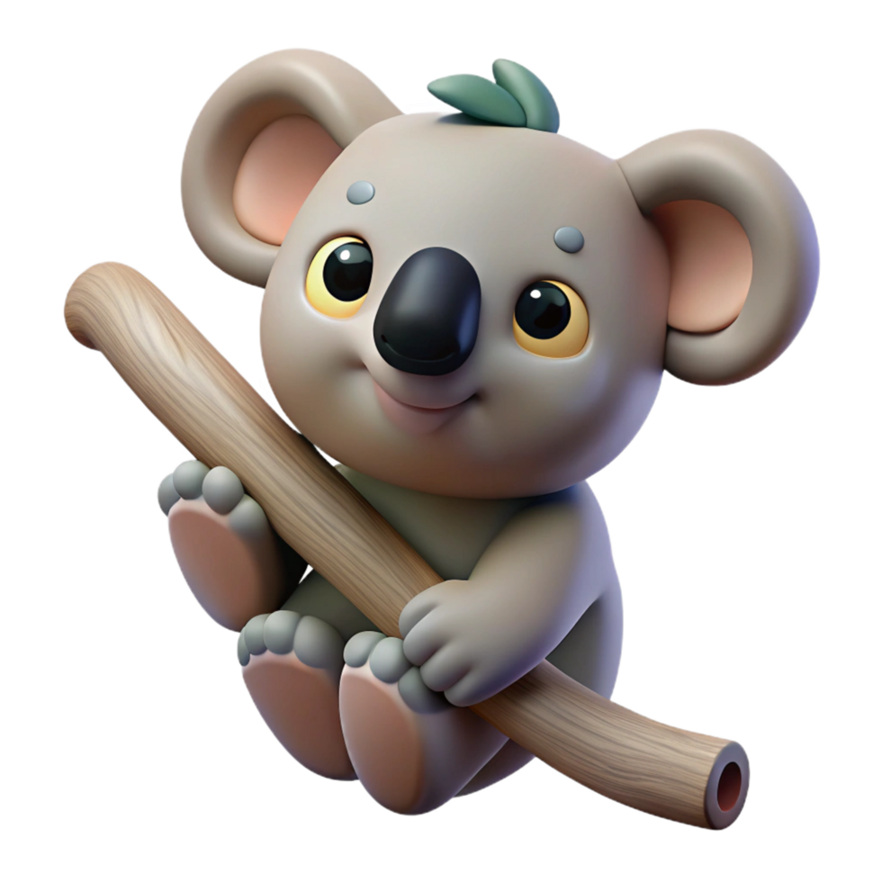 stunning minimalist A cuddly koala bear, clinging to a branch branch cropped out authentic png