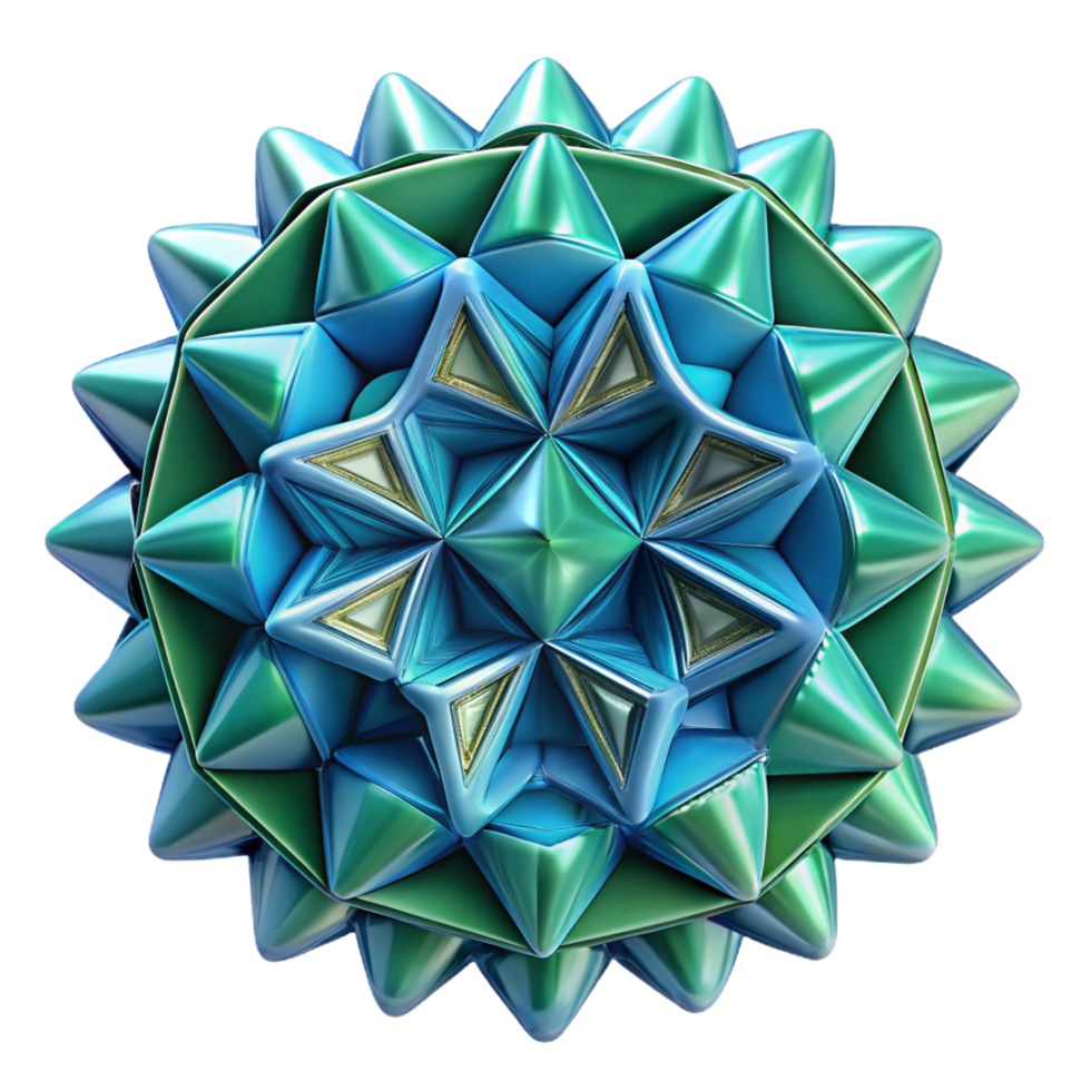 hypnotic dramatic classic A complex geometric fractal in shades of blue and green. NO BACKGROUND with Transparent Background. professional png