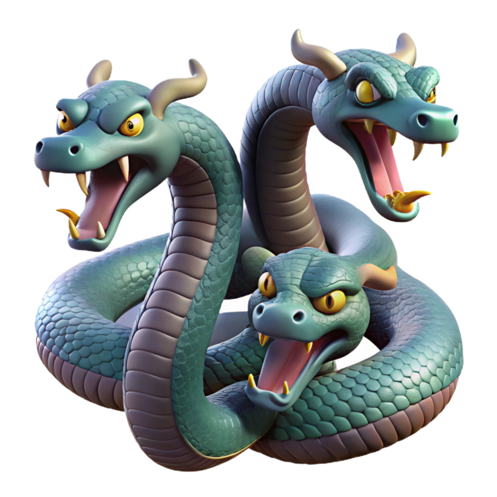 mesmerizing memorable Hydra, multi-headed serpent, NO BACKGROUND with Transparent Background. png