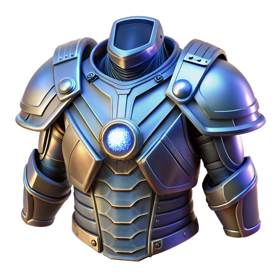 majestic intense artistic Space marine armor, detailed, metallic, glowing lights, NO BACKGROUND with Transparent Background. perfect clarity png