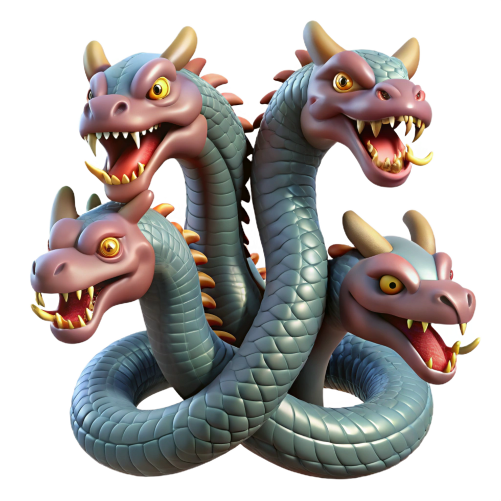 signature surreal Hydra, multi-headed serpent NO BACKGROUND with Transparent Background. flawless png