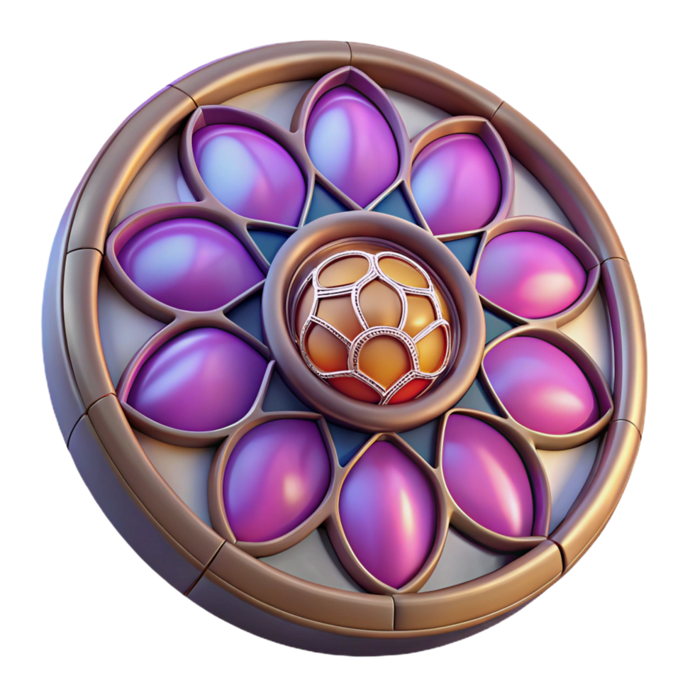 unforgettable coastal Stained glass rose window, circular design, NO BACKGROUND with Transparent Background. fine detail png