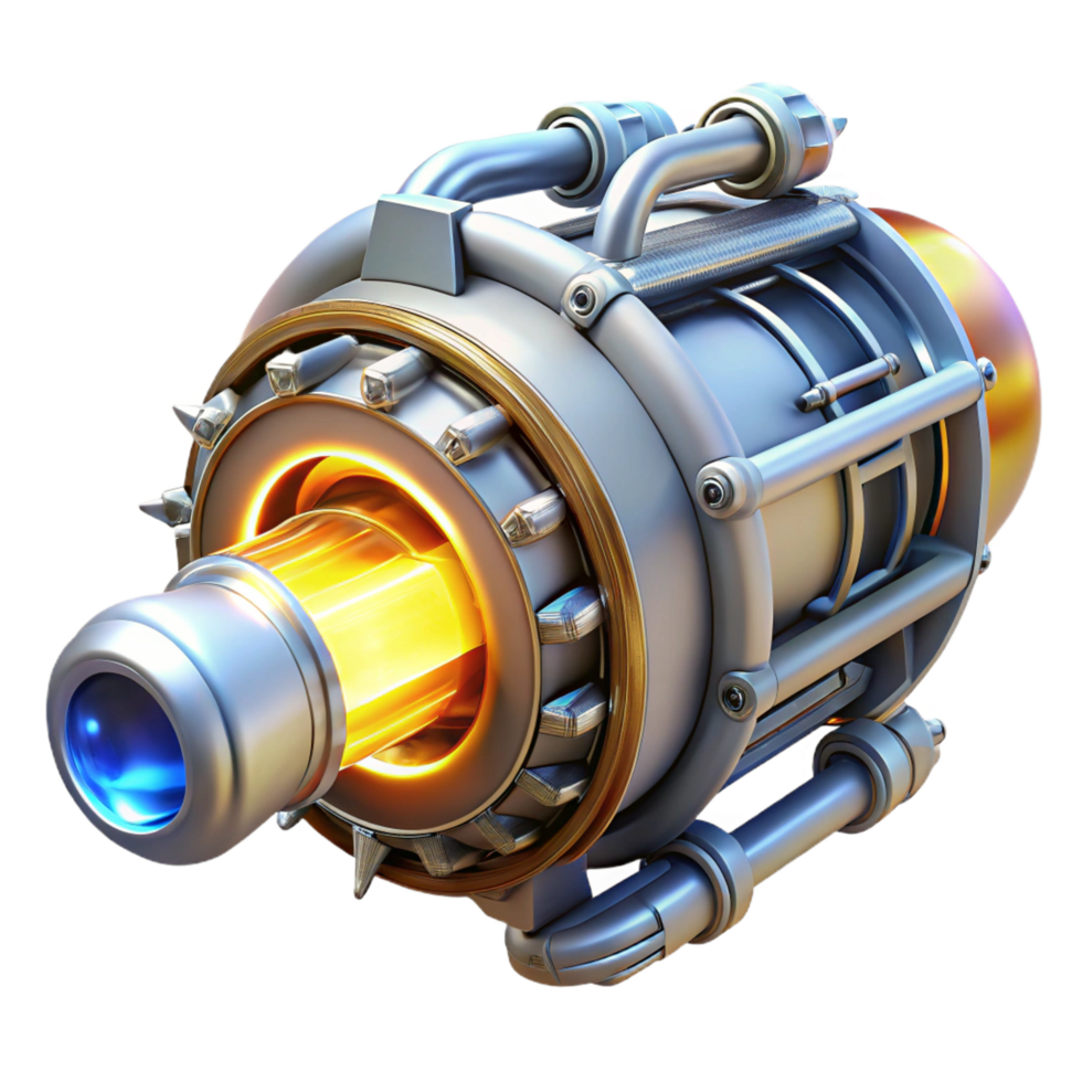 intense dramatic Spaceship engine with glowing plasma core and intricate details NO BACKGROUND with Transparent Background. flawless png