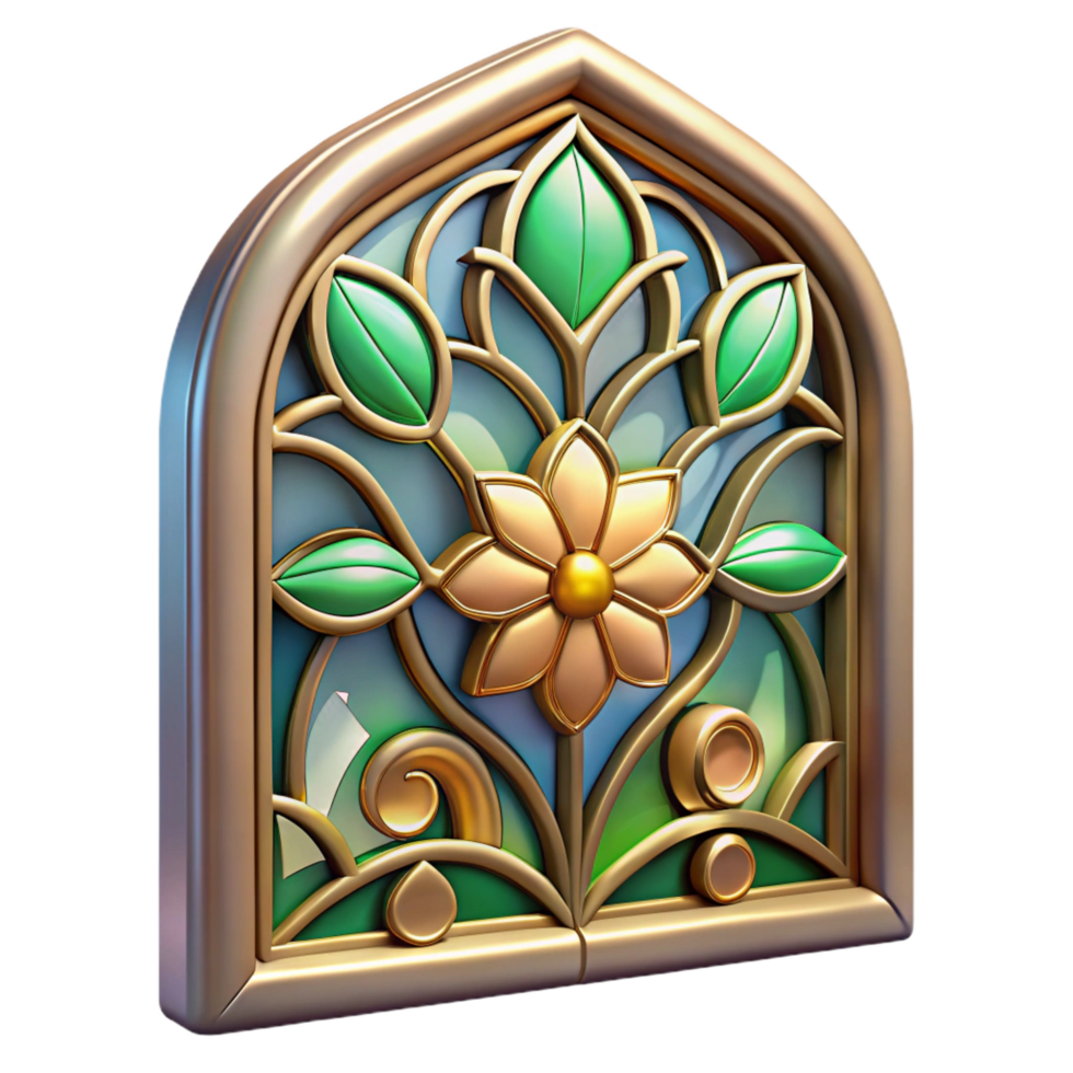 serene artistic Art Nouveau stained glass window panel, floral design, NO BACKGROUND with Transparent Background. high quality png