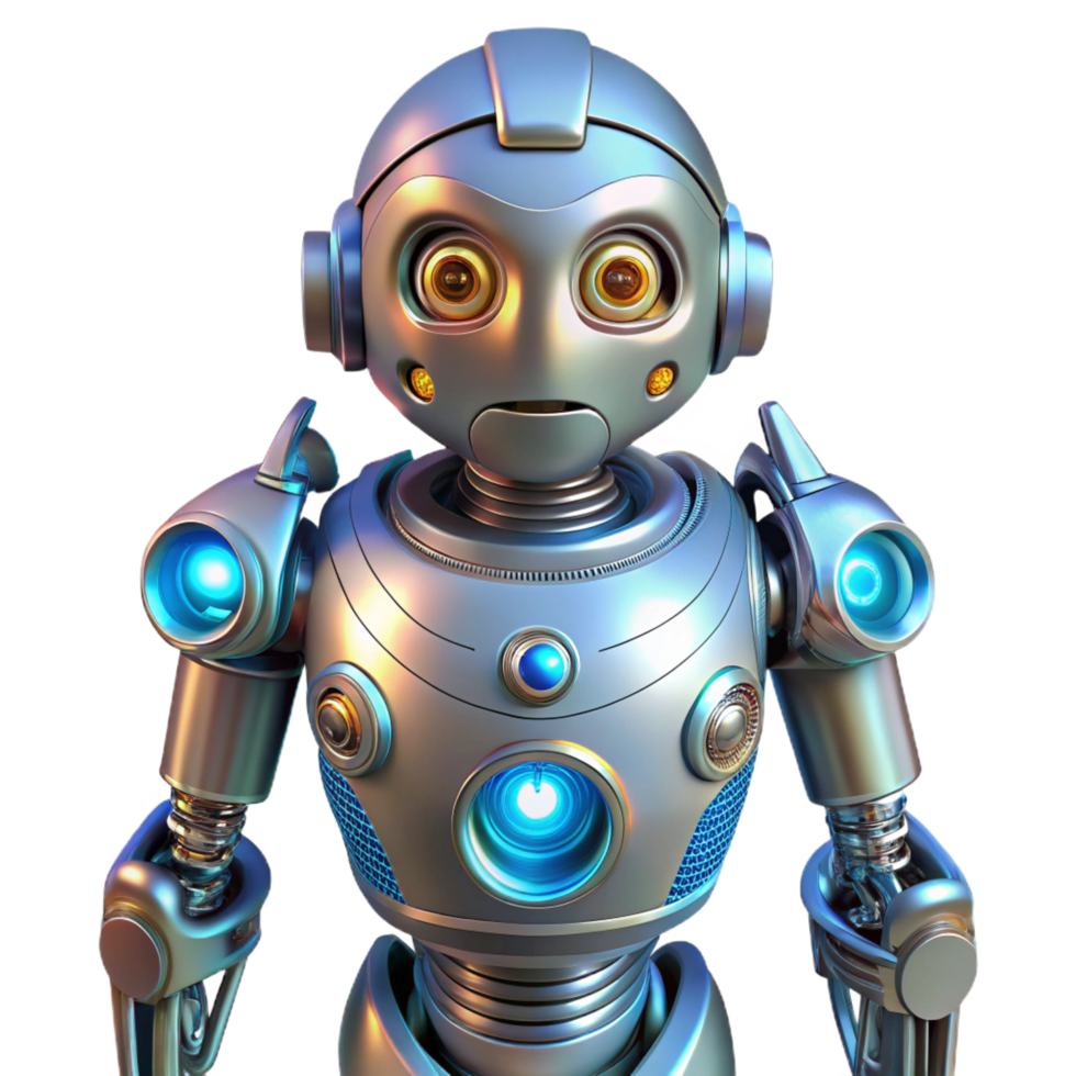 peaceful gorgeous Robot with intricate mechanical details and glowing accents NO BACKGROUND with Transparent Background. Just the robot itself, no specific part perfect clarity png