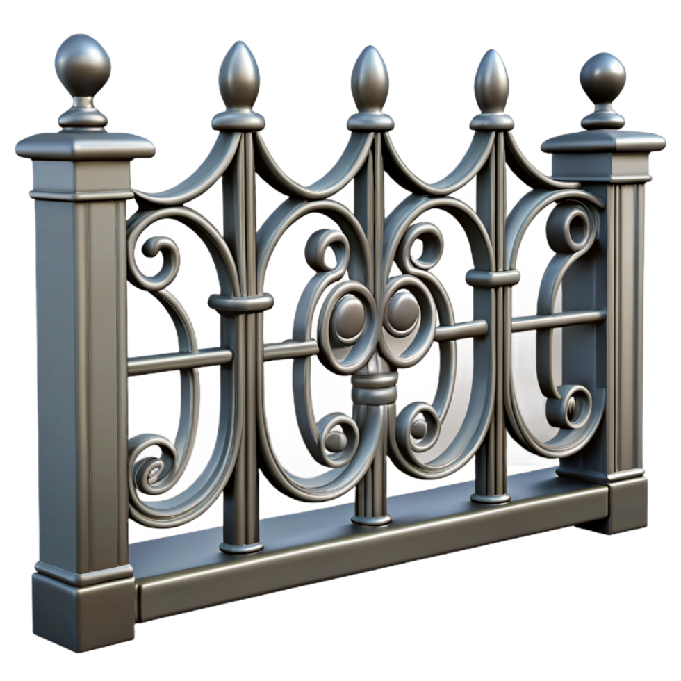 serene joyful modern Metal fence section, ornamental design, NO BACKGROUND with Transparent Background. genuine png
