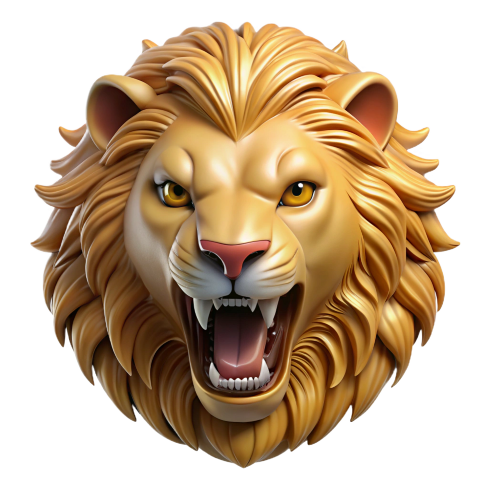 unforgettable creative Realistic lion head, roaring, golden mane, NO BACKGROUND with Transparent Background. artisan png
