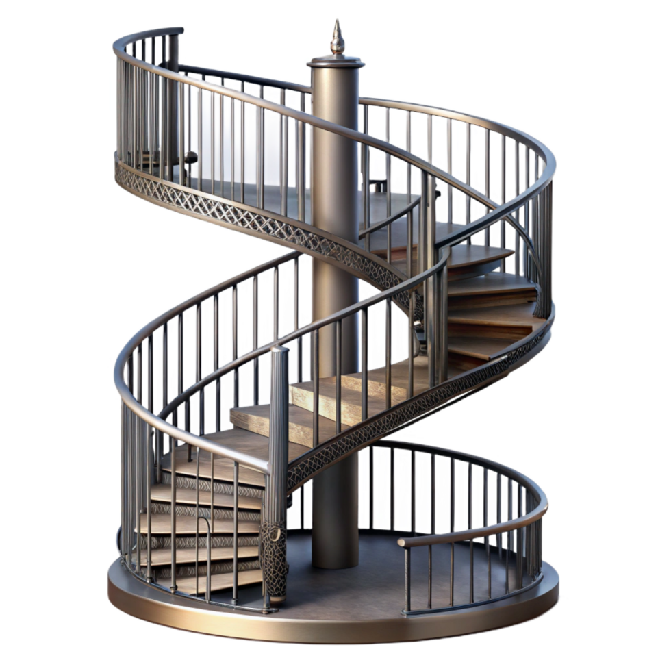 intense dazzling Spiral staircase, wrought iron, NO BACKGROUND with Transparent Background. studio quality png
