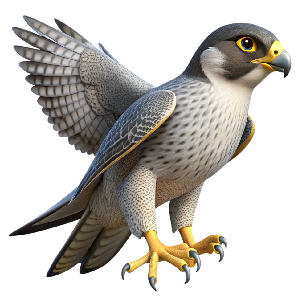 reflective vibrant A soaring peregrine falcon. NO BACKGROUND with Transparent Background. fine detail png