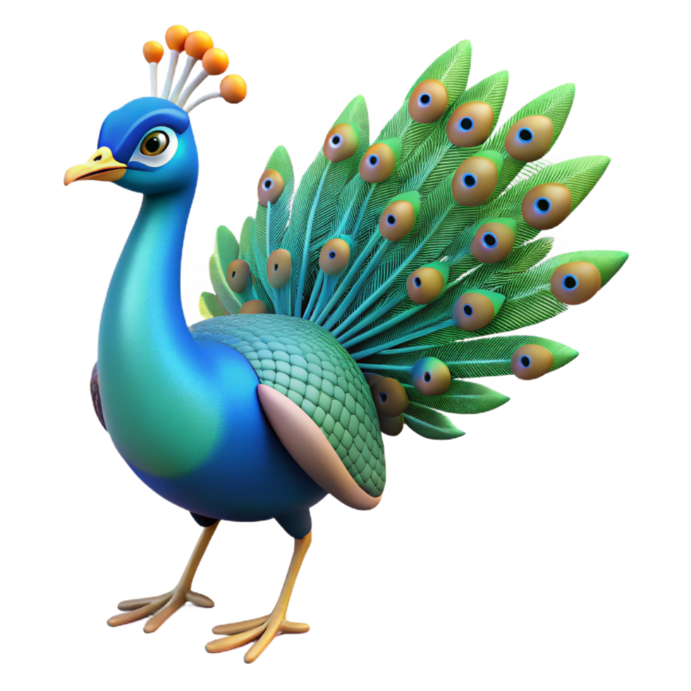 unparalleled mid-century A strutting peacock, NO BACKGROUND with Transparent Background. crisp png