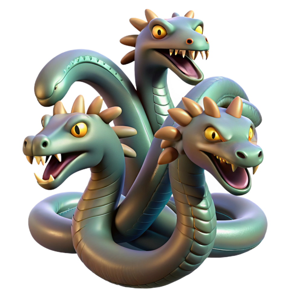 magnificent inspired Hydra, multi-headed serpent, each head capable of regrowing, NO BACKGROUND with Transparent Background. png