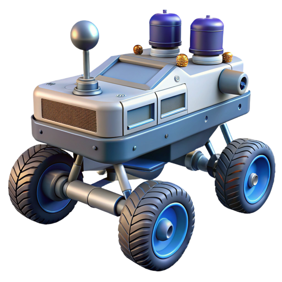 impressive bold avant-garde Space exploration rover, six wheels, sensor array, NO BACKGROUND with gallery standard png