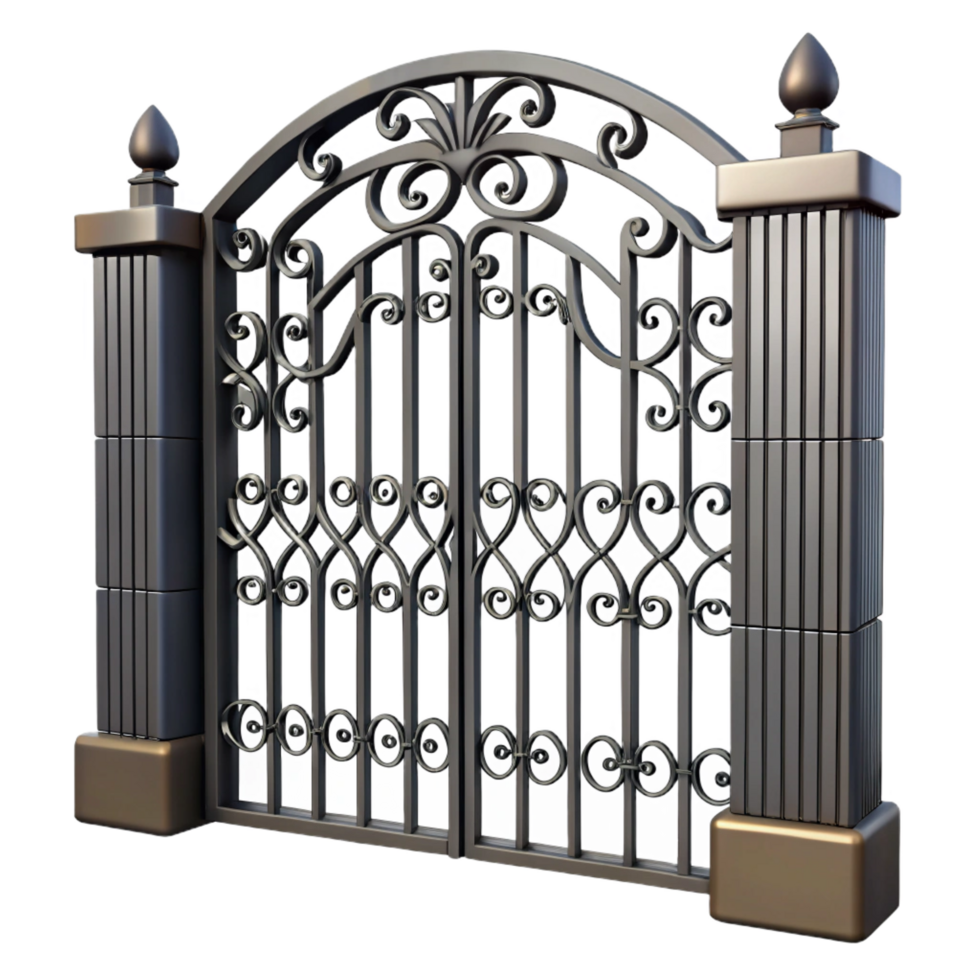 pristine distinguished Wrought iron gate, ornate design, NO BACKGROUND with Transparent Background. png