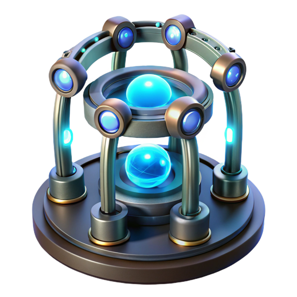 unparalleled modern Quantum teleportation device with glowing portals. NO BACKGROUND with Transparent Background. premium png