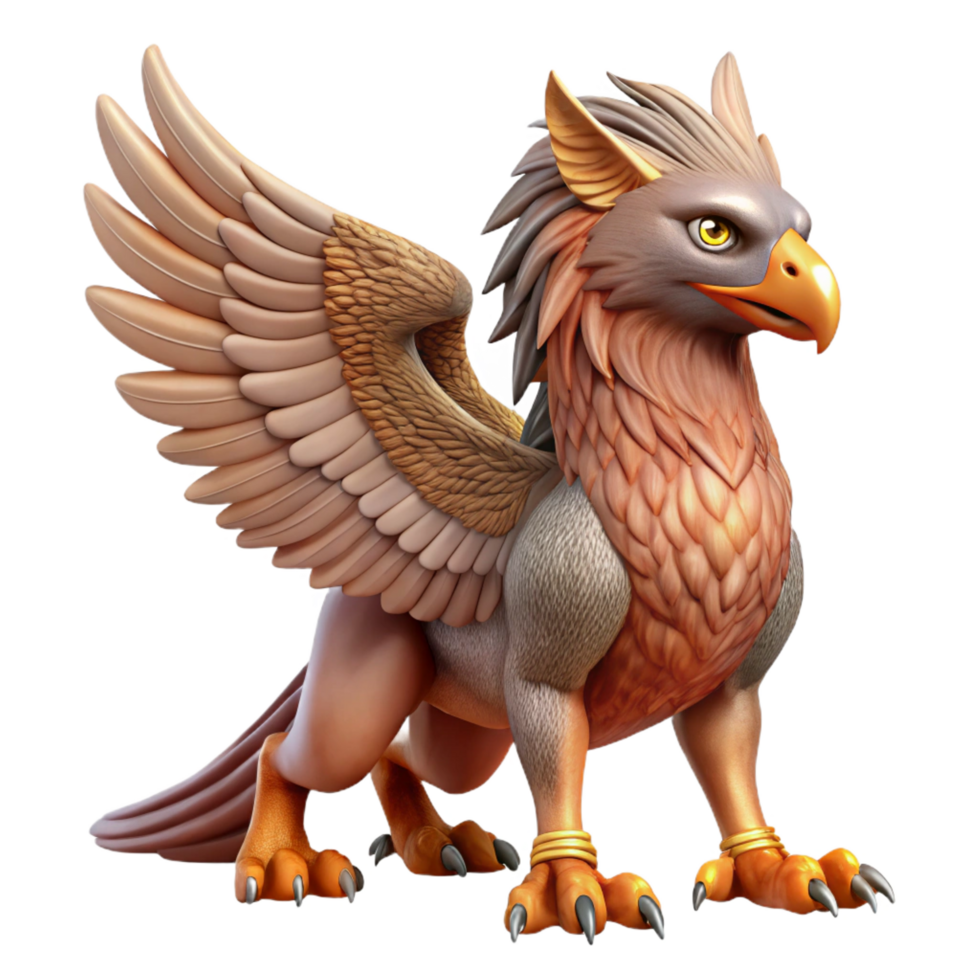 pristine sought-after A majestic griffin, wings spread, detailed feathers, sharp talons. NO BACKGROUND with Transparent Background. png