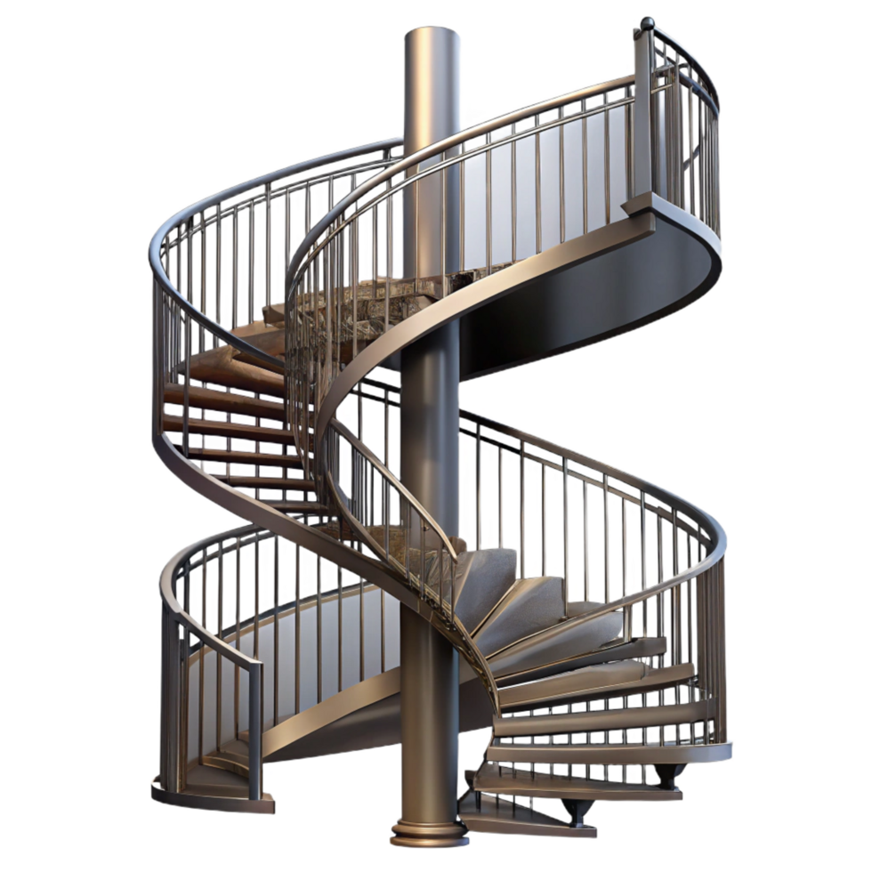 impressive unforgettable Spiral staircase, wrought iron, NO BACKGROUND with Transparent Background. png