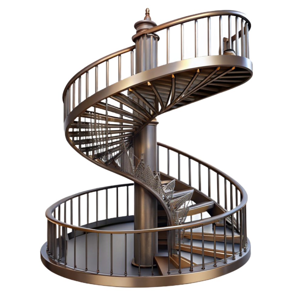 majestic unforgettable Spiral staircase, iron, intricate design, NO BACKGROUND with Transparent Background. png