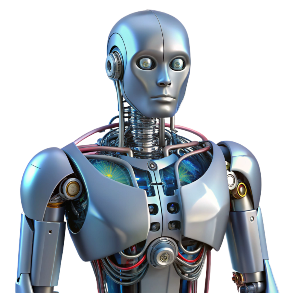 mesmerizing art deco Robot torso with exposed wires and mechanical components NO BACKGROUND with Transparent Background. gallery standard png