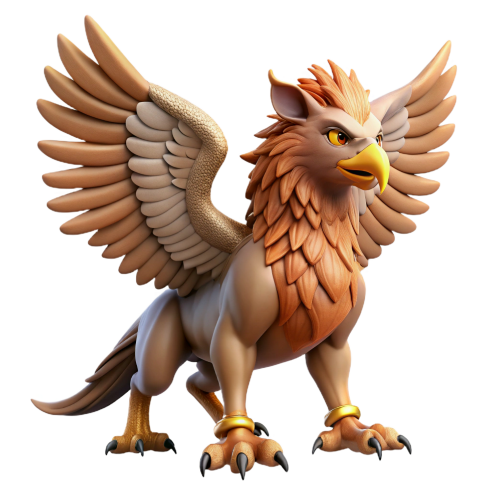 splendid minimalist A majestic griffin, wings spread, talons extended. NO BACKGROUND with Transparent Background. handcrafted png