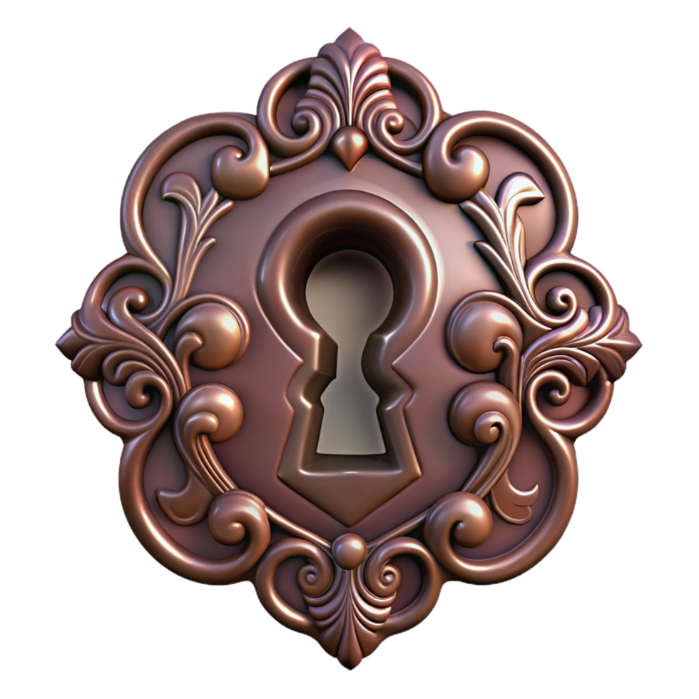 romantic radiant Antique keyhole escutcheon, ornate design, NO BACKGROUND with Transparent Background. sharp png