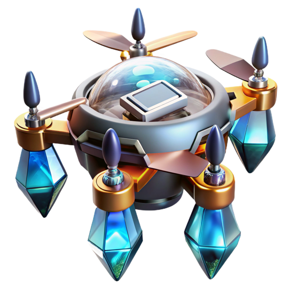 serene dynamic industrial Futuristic mining drone with laser drills NO BACKGROUND with Transparent Background. authentic png