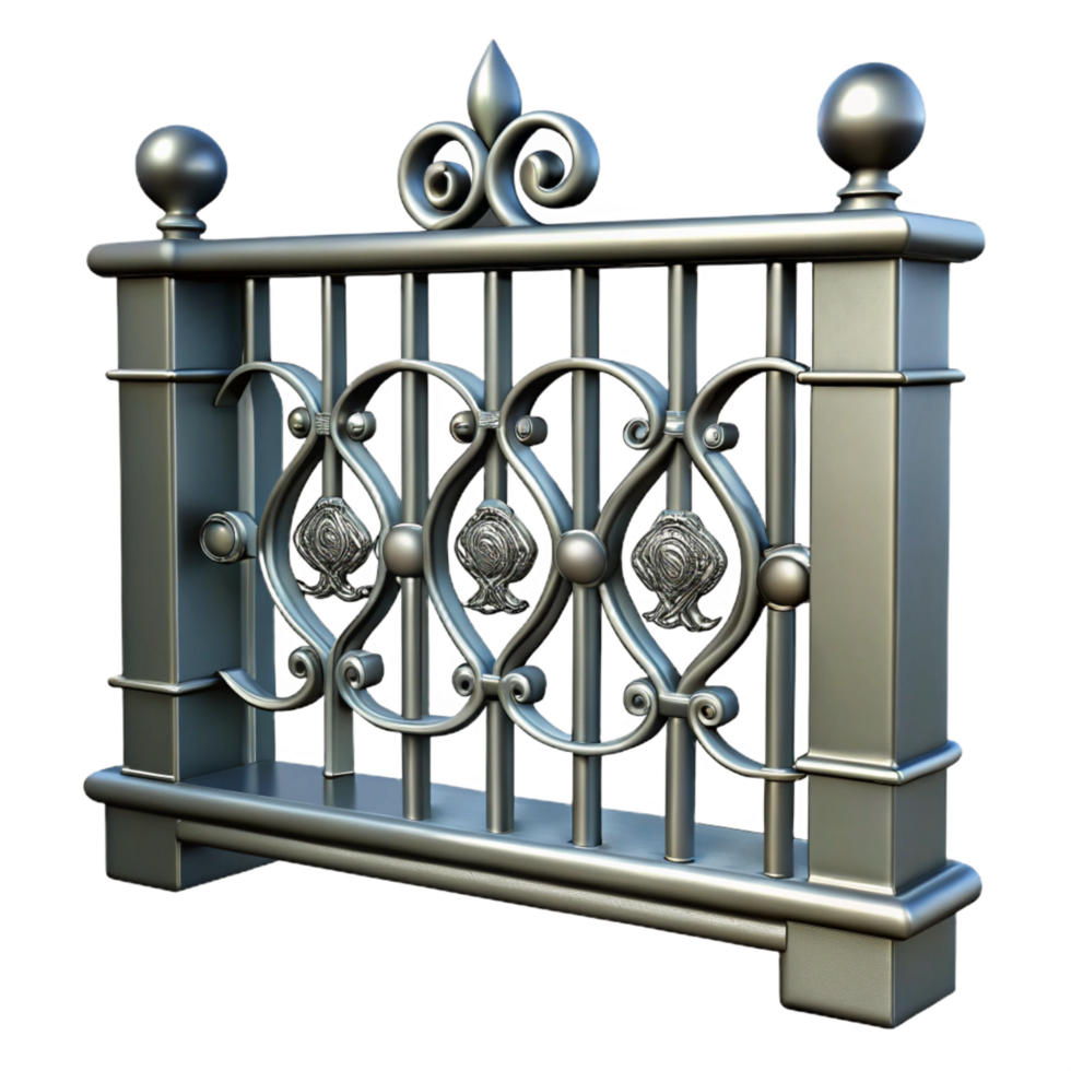 unparalleled baroque Metal fence section, ornamental design, NO BACKGROUND with Transparent Background. authentic png
