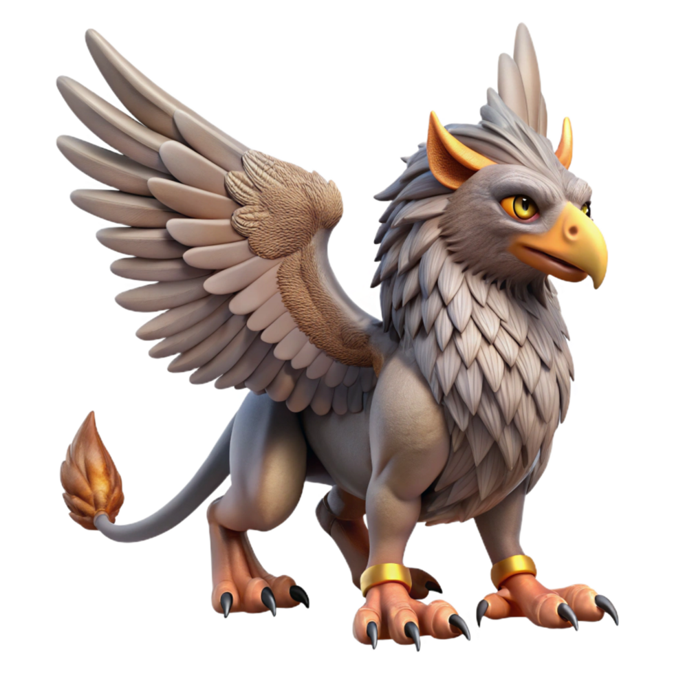 sumptuous contemporary A majestic griffin, wings spread, talons extended. NO BACKGROUND with Transparent Background. 4K png