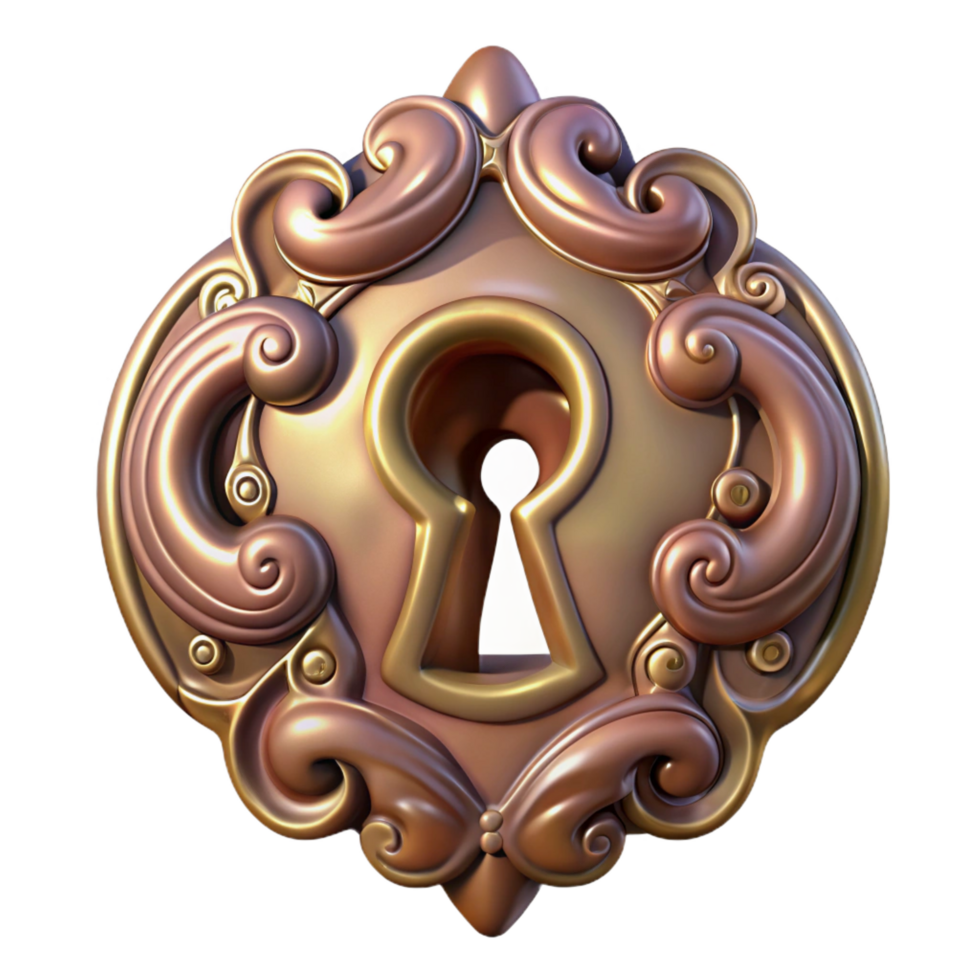 remarkable traditional Antique keyhole escutcheon, ornate design, NO BACKGROUND with Transparent Background. high resolution png