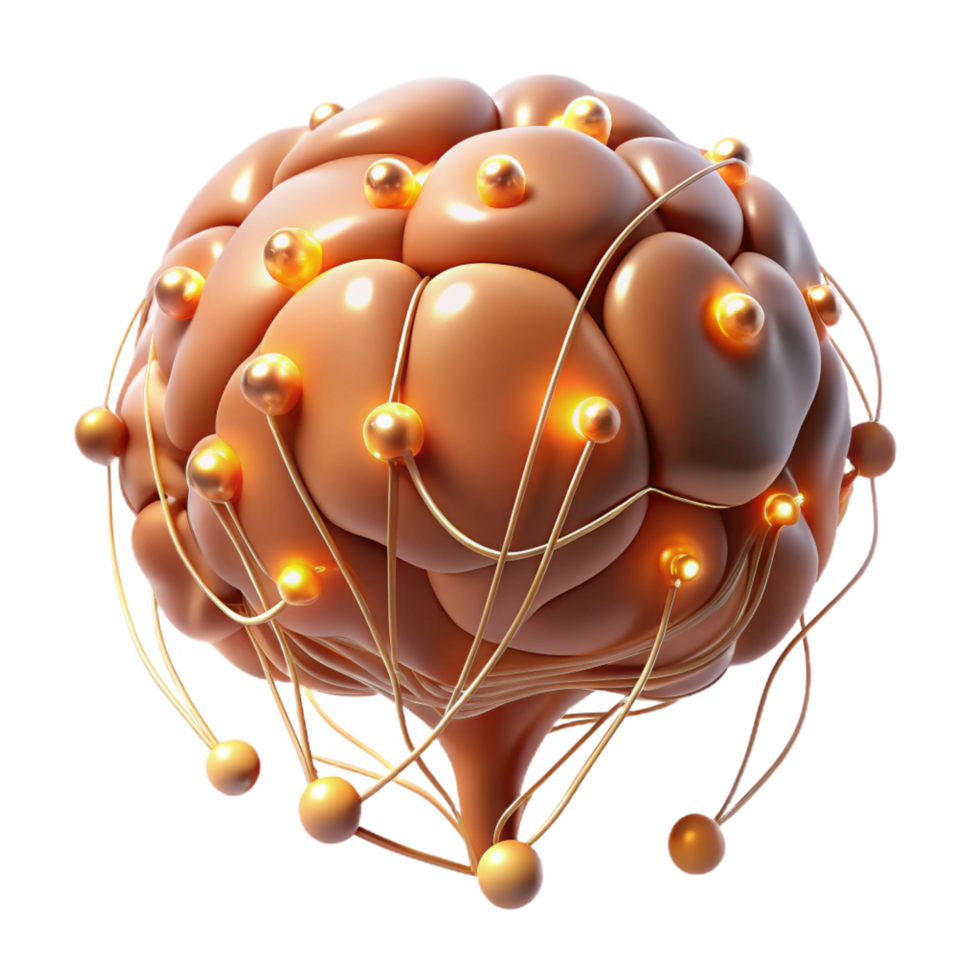 sumptuous distinguished A stylized brain, depicted with glowing neural pathways. NO BACKGROUND with Transparent Background. png