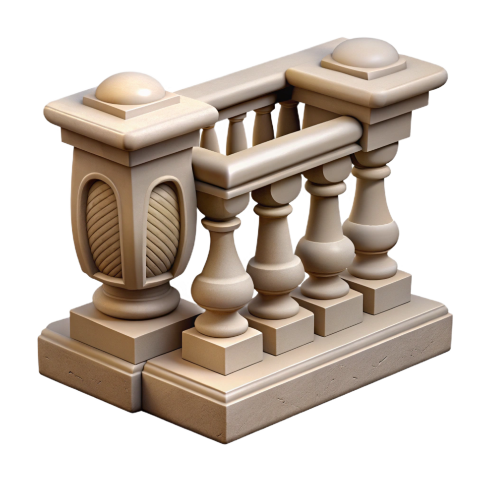timeless surreal Stone balustrade, carved details, NO BACKGROUND with Transparent Background. studio quality png