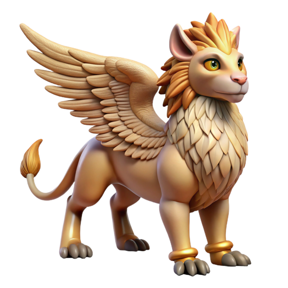 serene harmonious organic Griffin, mythical creature with lion body and eagle head and wings NO BACKGROUND with Transparent Background. studio quality png