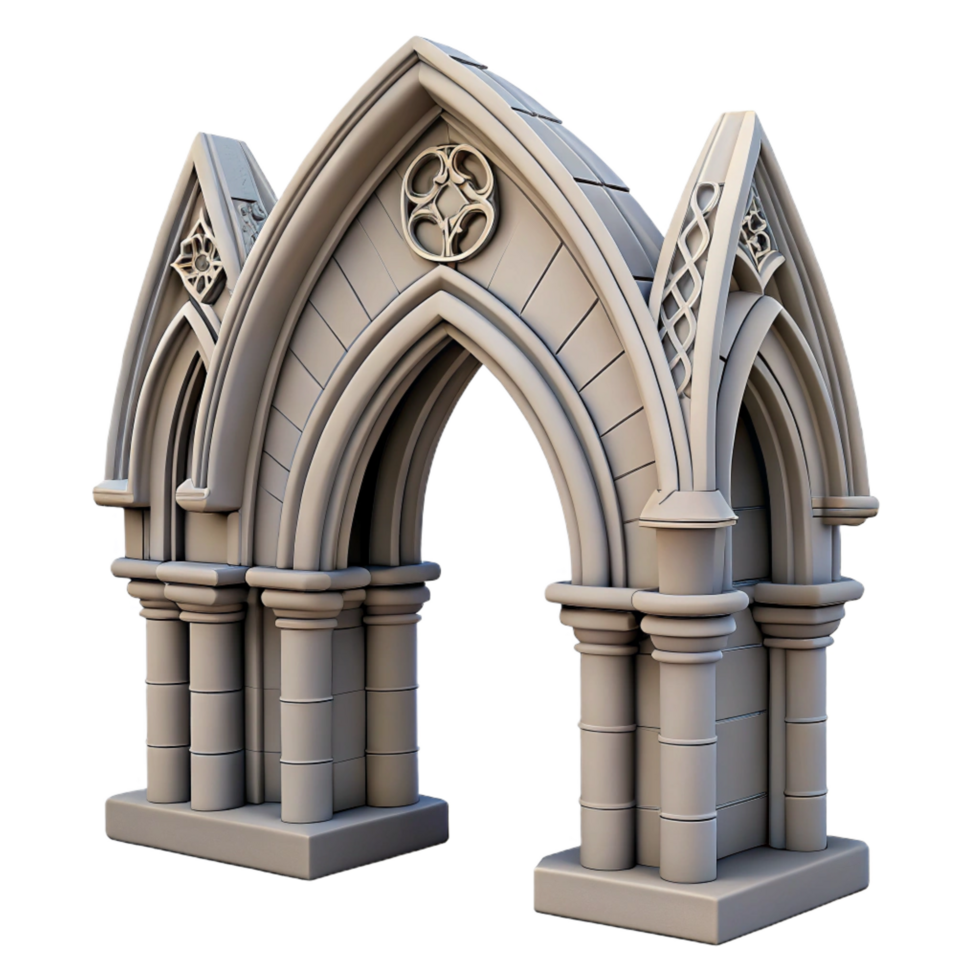 stunning memorable Gothic arch, stone, intricate carvings, NO BACKGROUND with Transparent Background. png